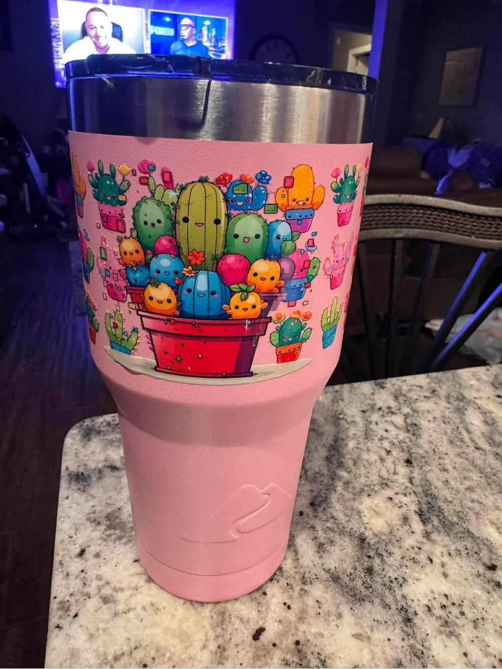 Ozark Trail Pink Travel Tumbler with Colorful Cactus Cartoon Design